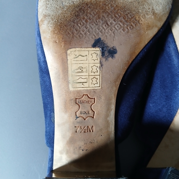 Tory Burch blue velvet block heel peep toe shoes size 7.5 - Picture 13 of 15